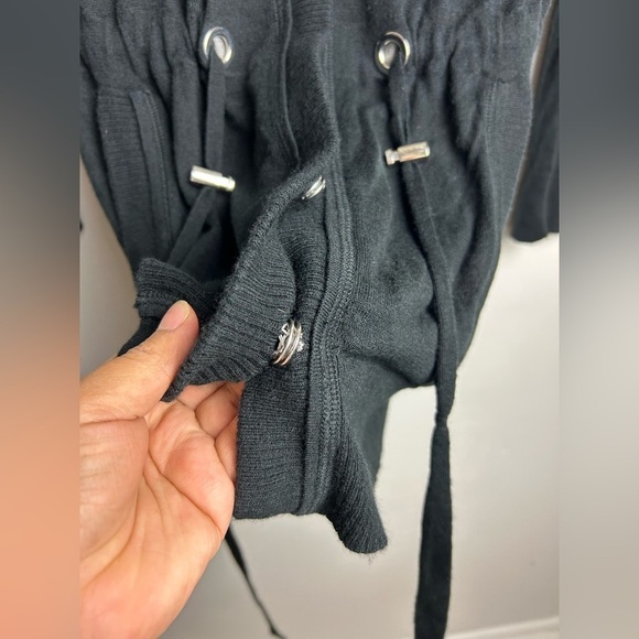 VTG Y2K Banana Republic Black Wool Hooded Cardigan Jacket Sz S Street wear - Picture 5 of 13